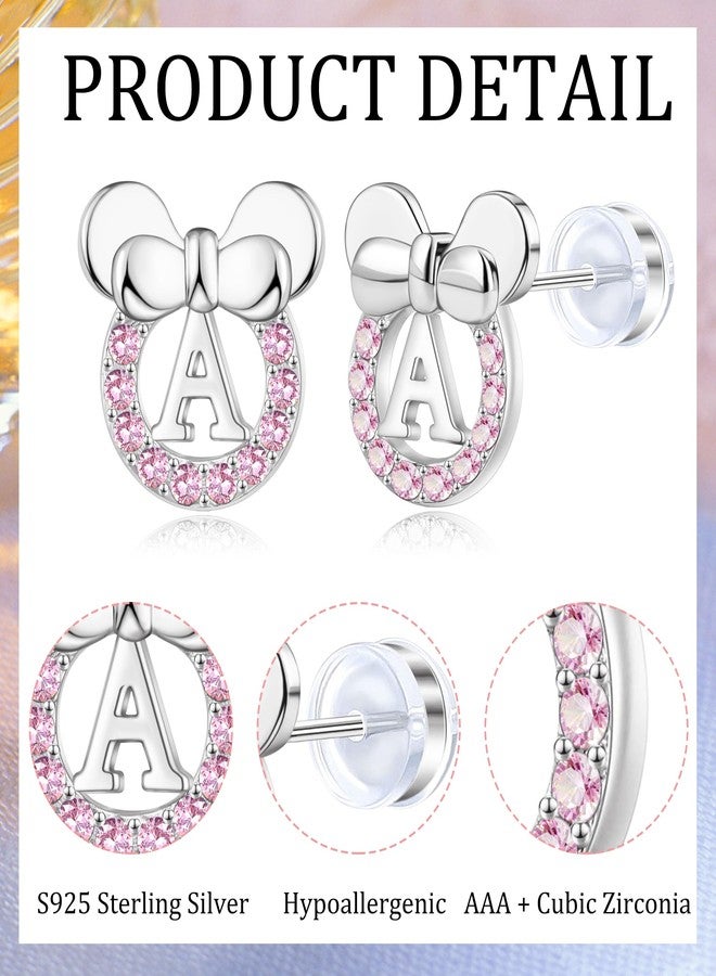 Staligue 14K Gold Plated Sterling Silver Initial Earrings for Women Cubic Zirconia S925 Hypoallergenic Alphabet Letter Earrings (Silver, A) - Image 2
